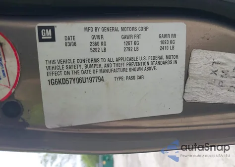 2006 Cadillac Dts из США, поврежденный, VIN 1G6KD57Y06U197794